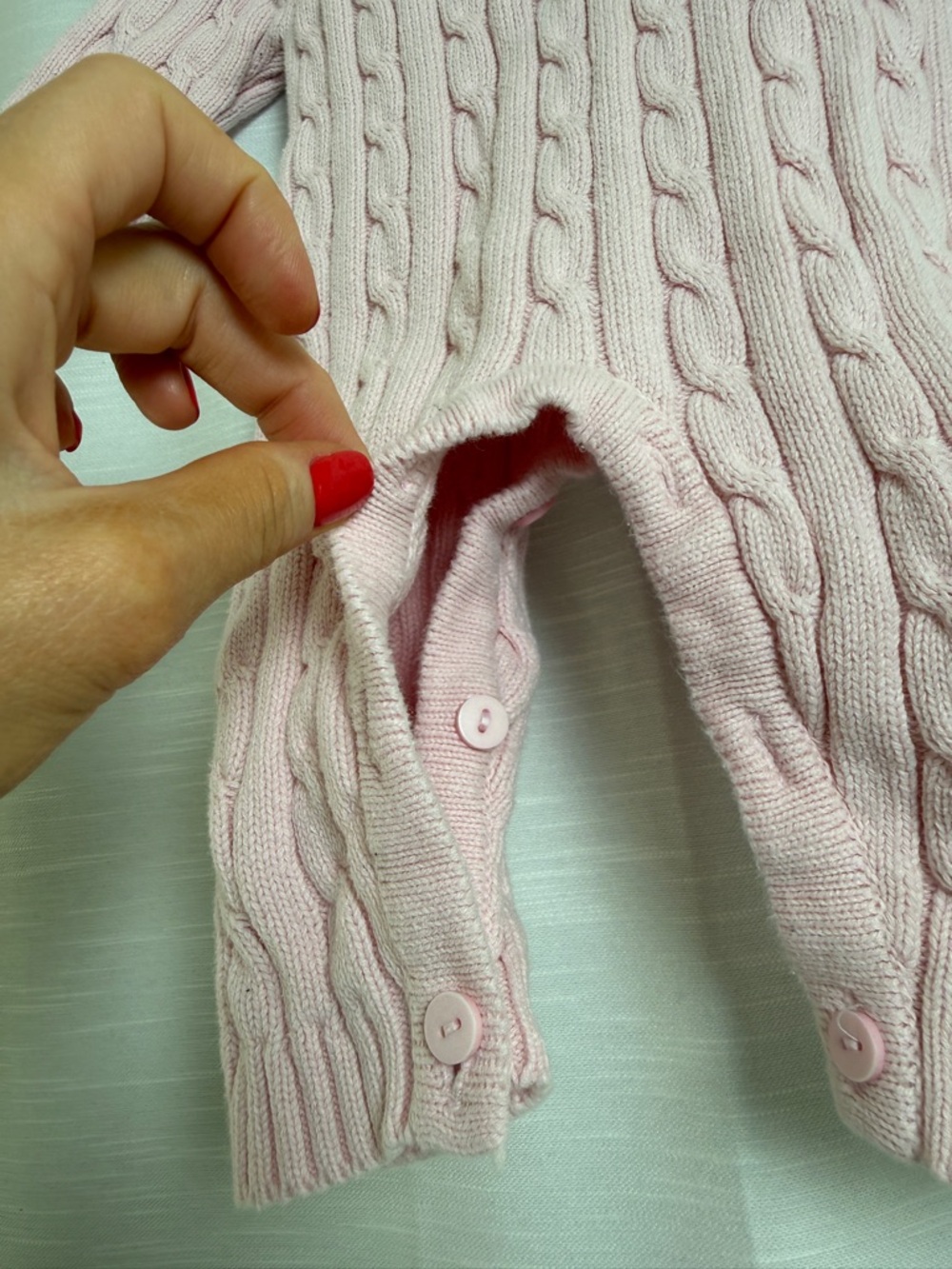 Elegant Baby Pink Cable Knit One Piece Romper Cozy Luxury | Size 12M - Picture 8 of 12